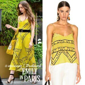 Ganni Silk Mix Top in Minion Yellow ASO Emily in Paris